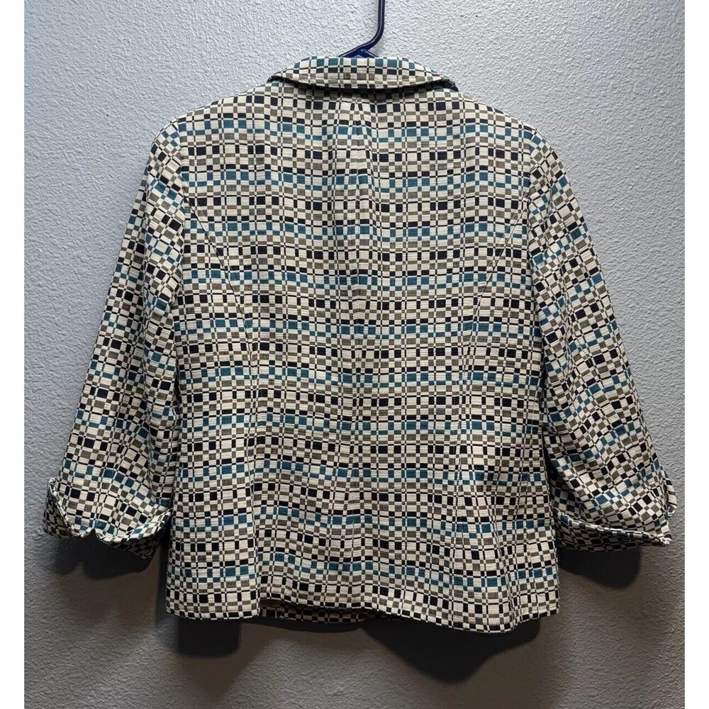 Nina Mclemore Women Blue,White Geometric Pattern Button Front Blazer Jacket Sz 2 - Picture 7 of 16
